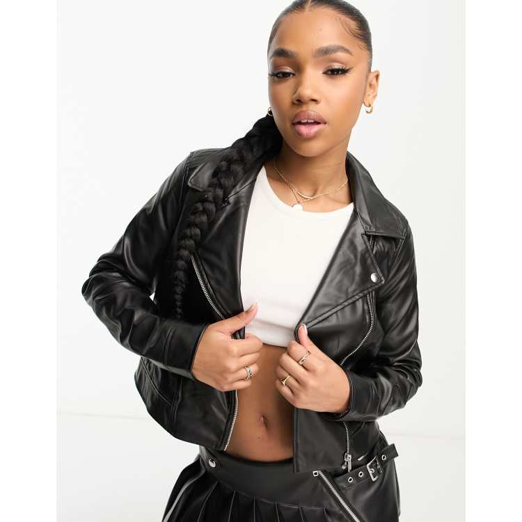 Vero Moda leather look biker jacket in |