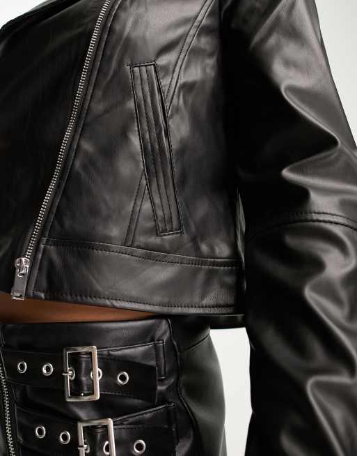 Vero Moda leather look biker jacket in |