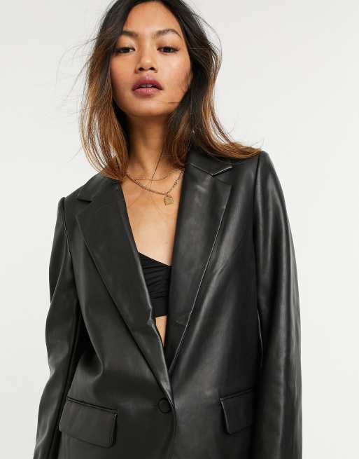 Svømmepøl slutningen Arkæolog Vero Moda leather look blazer in black | ASOS