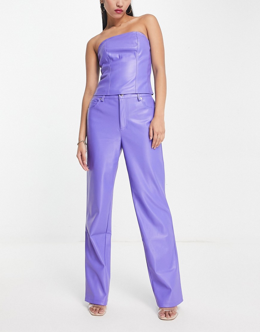 Vero Moda leather look high waisted trouser co-ord in purple