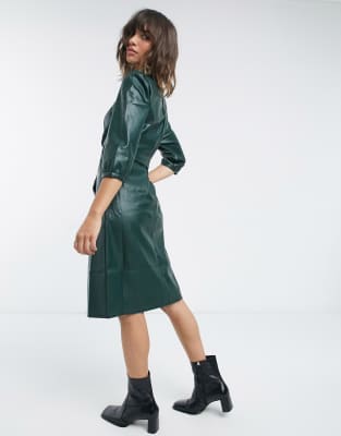 green leather look dress