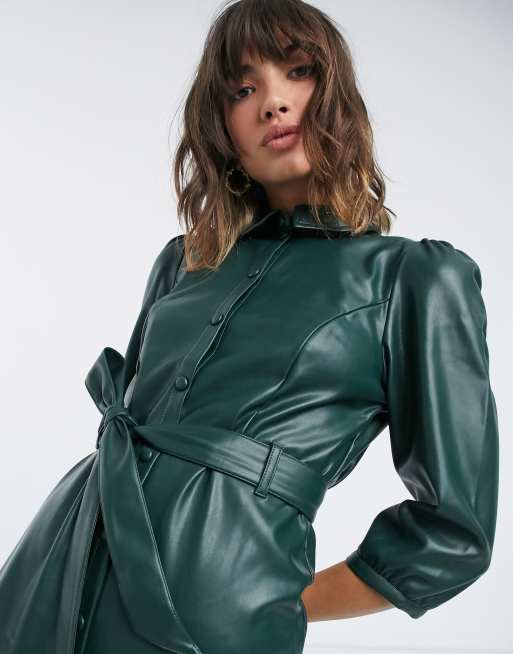 Vero Moda look midi dress with waist in dark green | ASOS