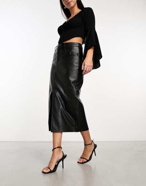 Vero moda leather look midi skirt in black - view 1