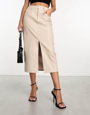 Vero Moda Sof Coated Midi Skirt In Neutral