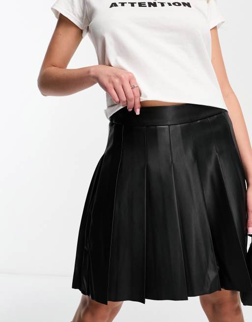 ASOS DESIGN leather look skater mini skirt in black