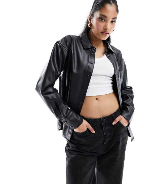 Vero Moda leather look shirt in black - view 1