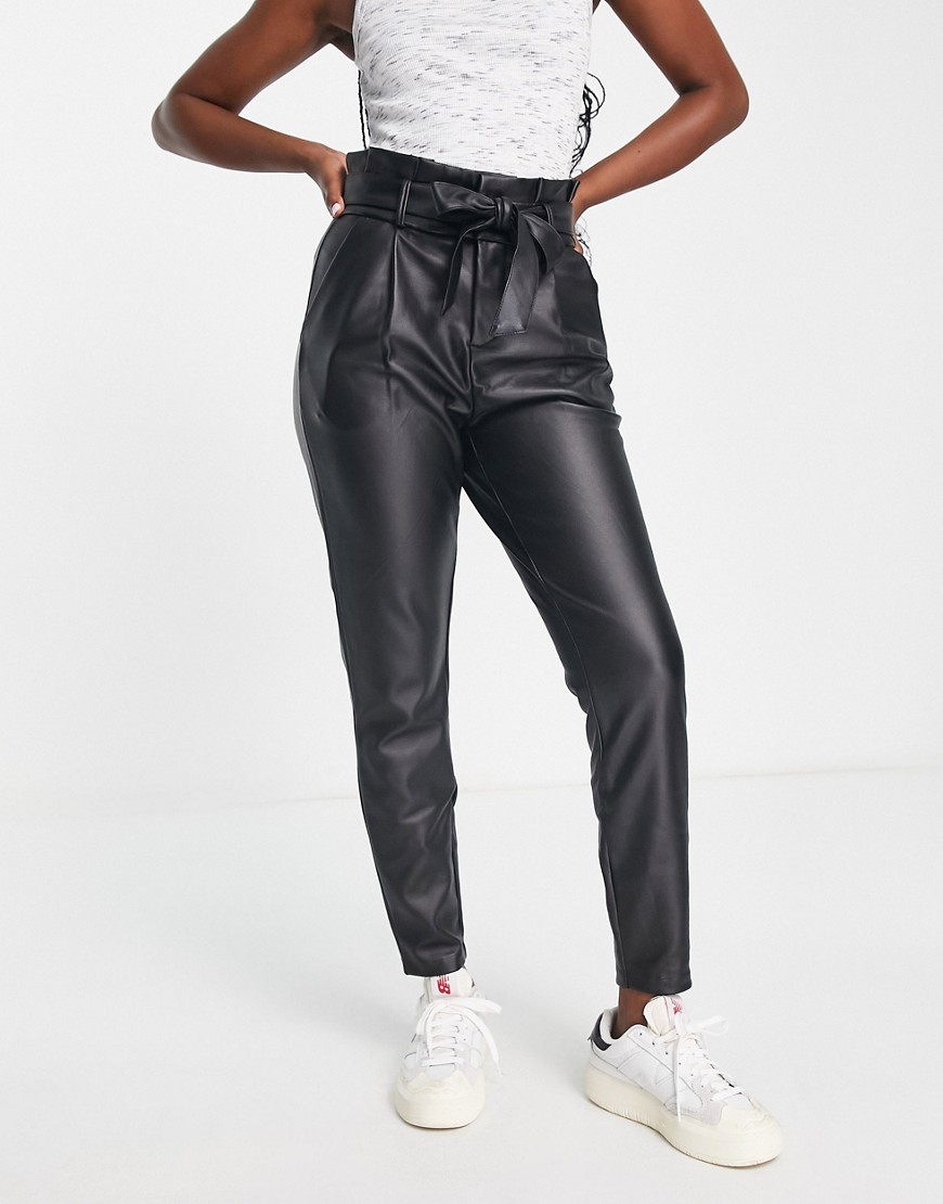 Vero Moda leather look tapered pants in black