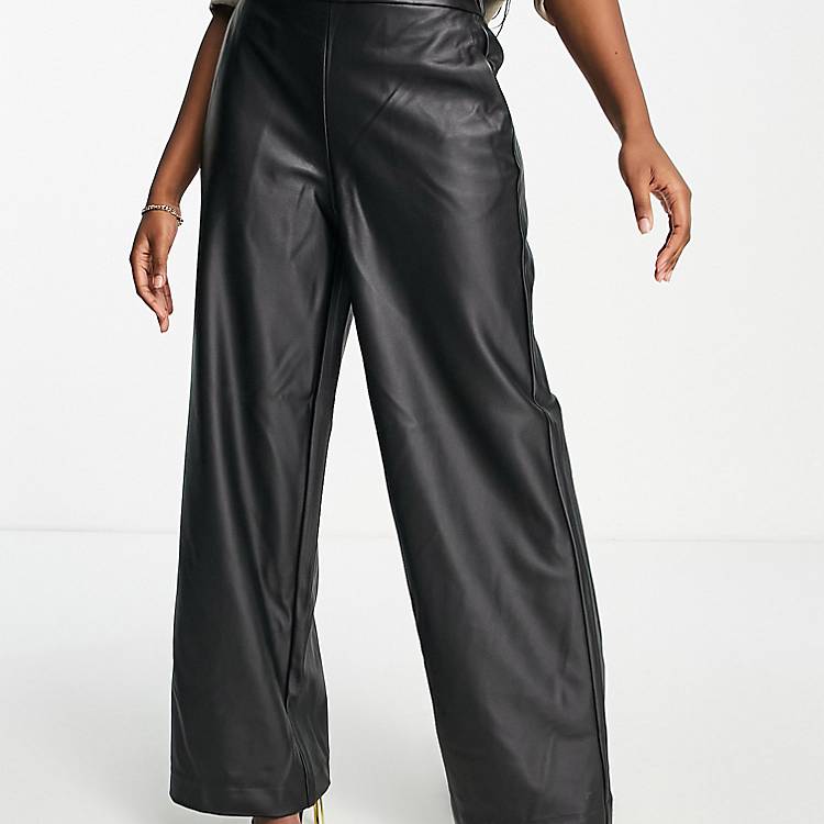 Vero Moda leather look wide leg pants in black | ASOS
