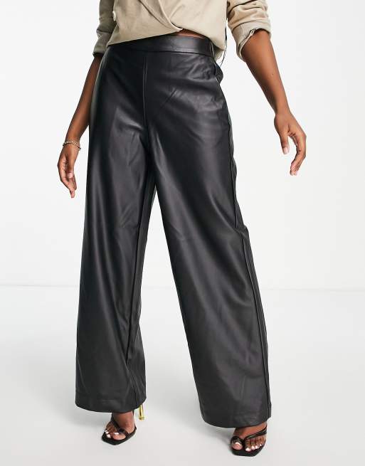 Vero Moda leather look wide leg pants in black