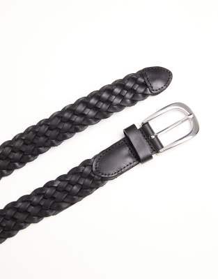 Vero Moda Leather Plait Detail Belt With Silver Buckle In Black