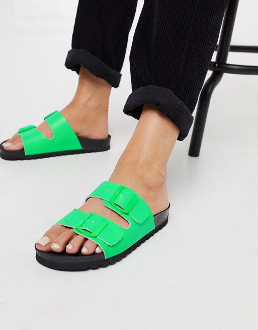 Vero Moda leather sandals with neon buckle