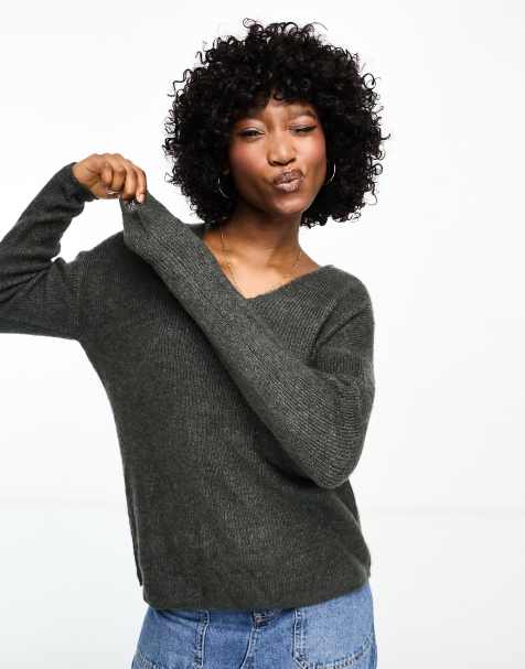 Vero Moda – Leichter Strickpullover in Grau meliert mit V-Ausschnitt - view 1