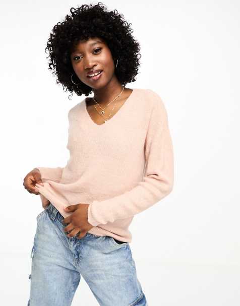 Vero Moda – Leichter Strickpullover in Rosa mit V-Ausschnitt - view 1