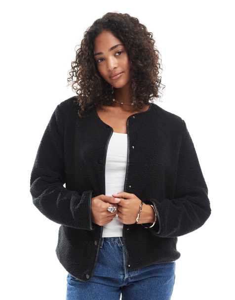 Vero Moda lightweight contrast teddy jacket in black