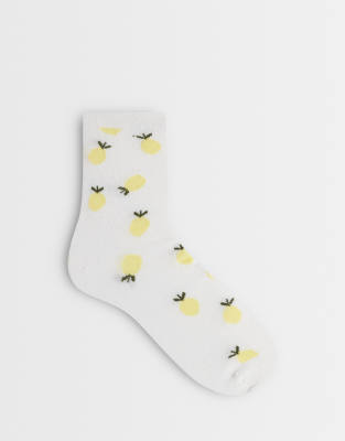 Vero Moda Lemon Print Ankle Socks In White