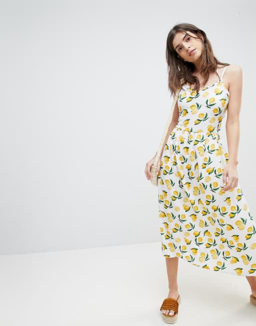 Lemon print store midi dress