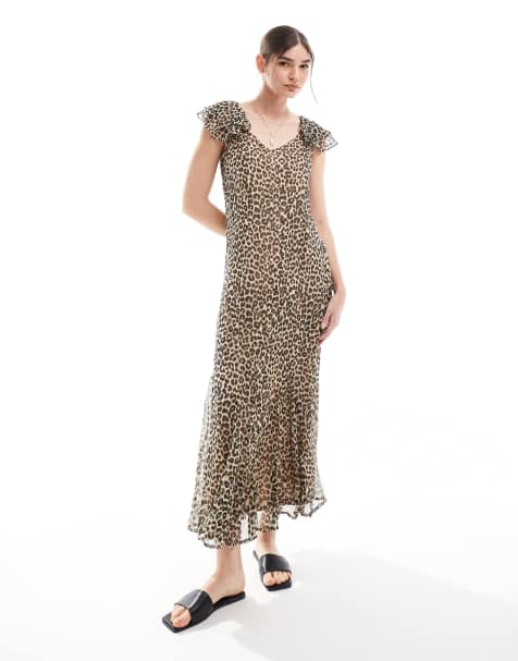Vero Moda – Leopardmönstrad maxiklänning med volangärmar - view 1