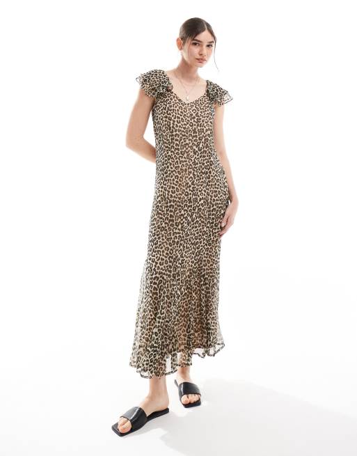 Vero Moda – Leopardmönstrad maxiklänning med volangärmar