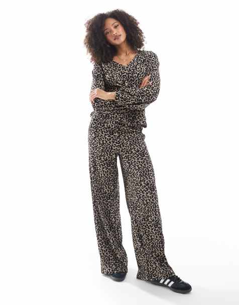 Vero Moda – Leopardmönstrade, vida byxor i jersey, del av set - view 1