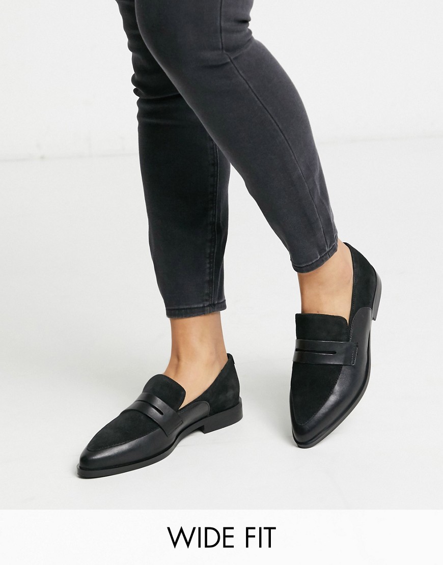 Vero Moda - Leren loafers met een brede pasvorm-Zwart