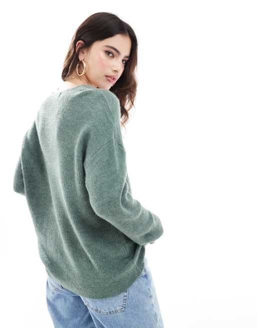 Vero Moda - Lichtgewicht Trui met V-hals trui in gemêleerd groen, 4 van 4