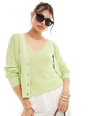 Vero Moda Lightweight Cardigan In Lime - Part Of A Set-green