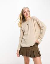 Noisy May drop shoulder t-shirt in beige