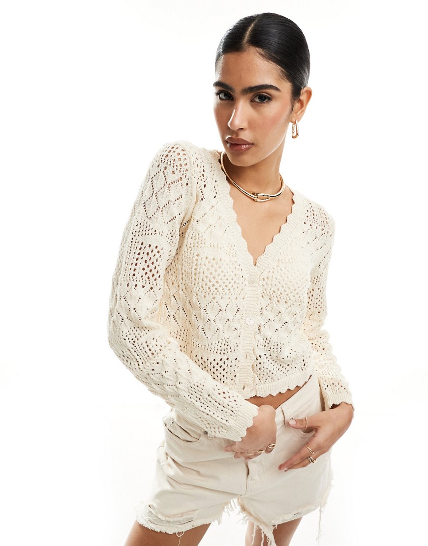 Vero Moda lightweight crochet cardigan in cream-White