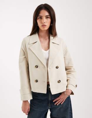 Vero Moda Clean Cropped Trench Coat With Contrast Collar In Neutral