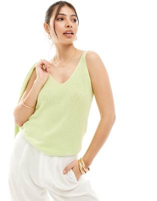 lightweight knit cami top in lime - part of a set-Green