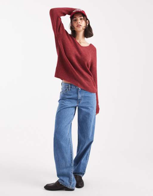 Vero Moda lightweight v-neck jumper in karanda red melange, 3 of 4