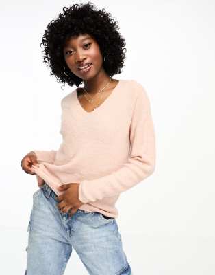 lightweight v neck knit sweater in pink