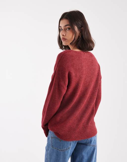 Vero Moda lightweight v neck sweater in heathered karanda red