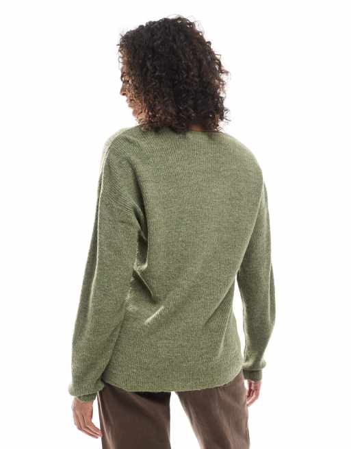 Vero Moda lightweight v neck sweater in olive green