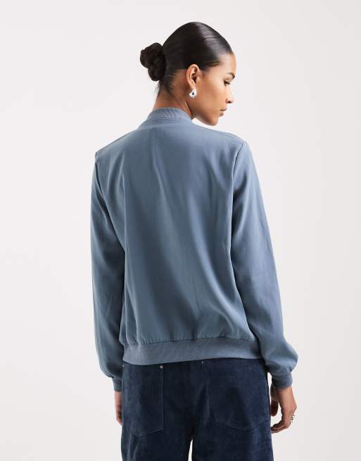 Vero Moda lightweight zip front bomber jacket in china blue, 3 of 4