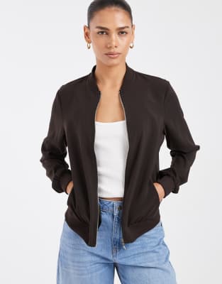 Vero Moda Lightweight Zip Front Bomber Jacket In Brown