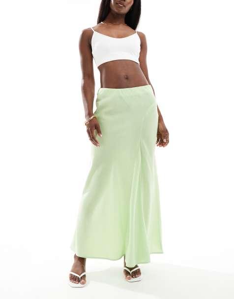 Vero Moda – Limonkowa spódnica maxi z ozdobnym przeszyciem - view 1