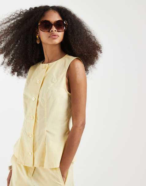 Vero Moda linen blend tailored vest in banana yellow - part of a set - view 1