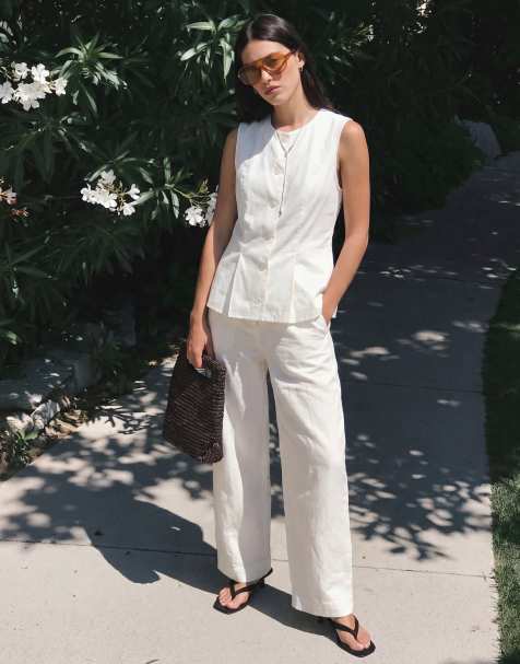 Vero Moda linen blend tailored vest in white - part of a set - view 1