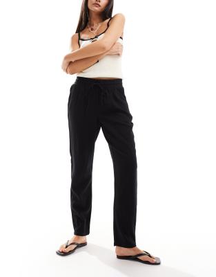 linen blend tapered pants in black