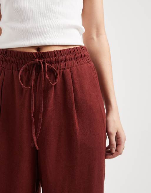 Vero Moda linen blend tie waist pants in andorra red, 3 of 5