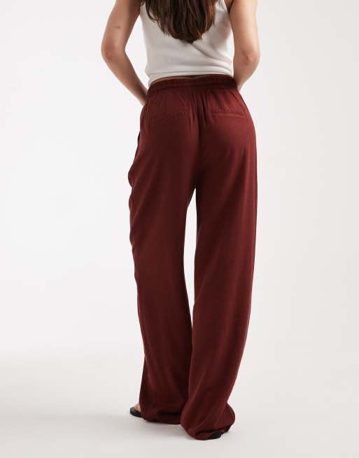 Vero Moda linen blend tie waist pants in andorra red, 4 of 5