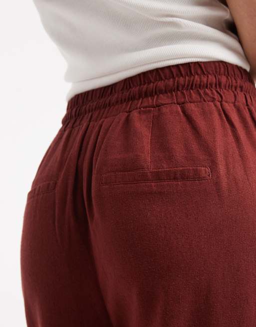 Vero Moda linen blend tie waist pants in andorra red, 5 of 5