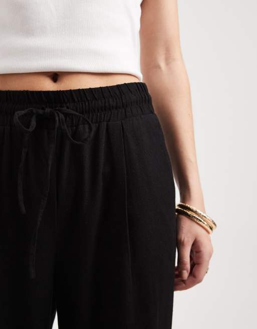 Vero Moda linen blend tie waist pants in black, 3 of 5