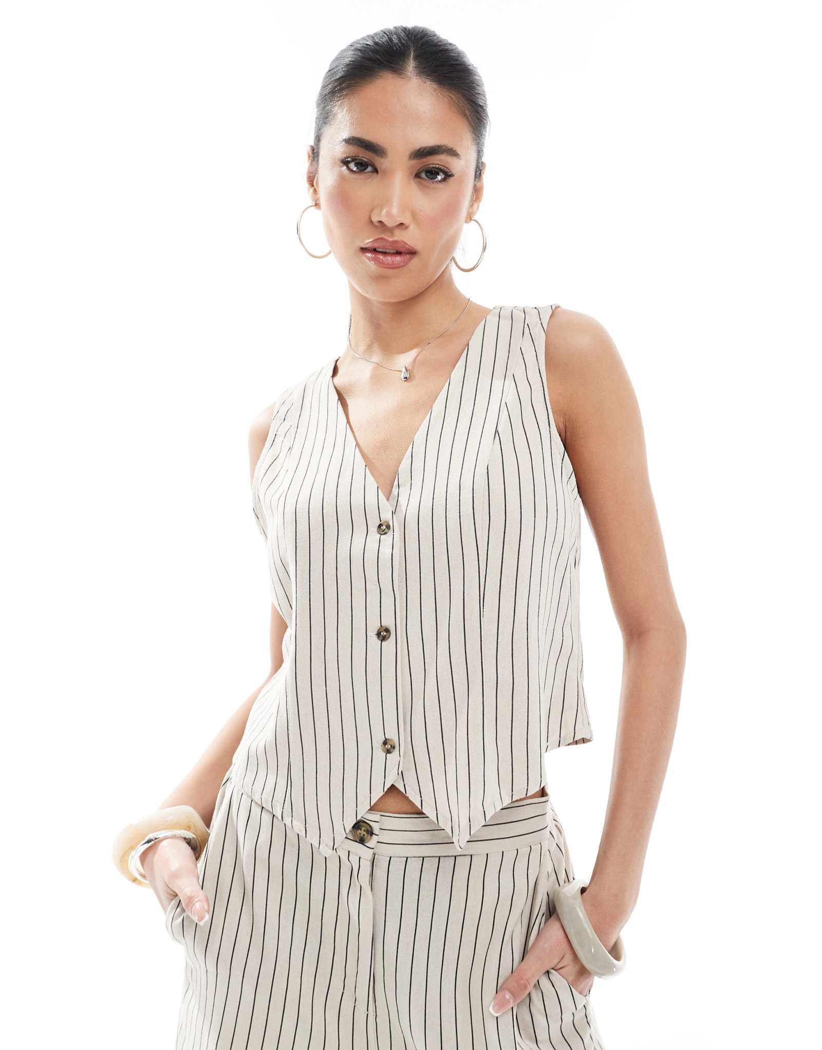 Жилет из льняной смеси Vero Moda в каменную полоску - часть комплекта