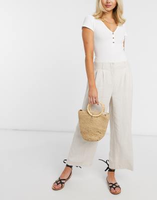 cream linen cropped trousers