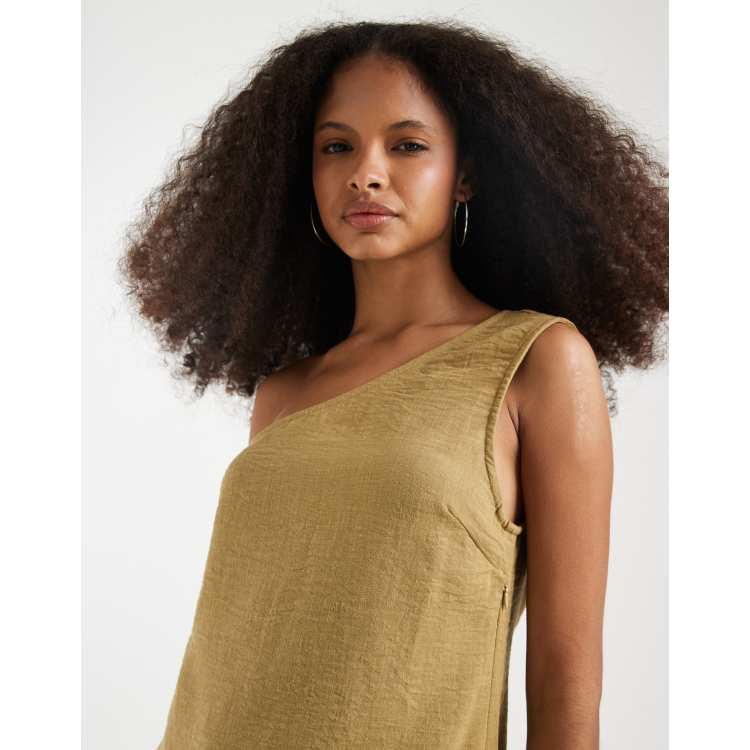 Vero Moda linen look one shoulder mini dress in willow green | ASOS