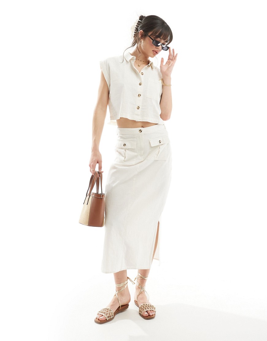 Vero Moda Linen Mix Midi Skirt In Off White - Part Of A Set