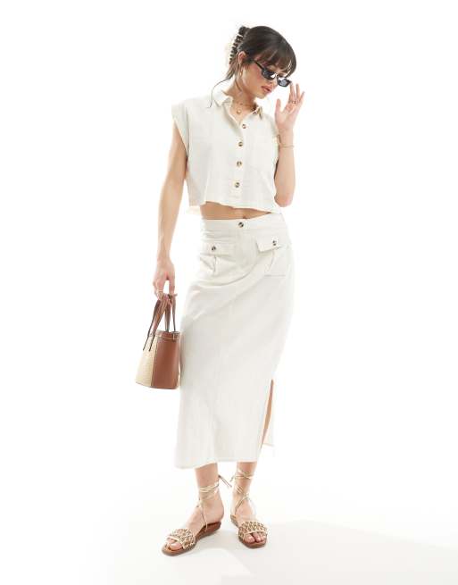 Vero Moda linen mix midi skirt in off white - part of a set