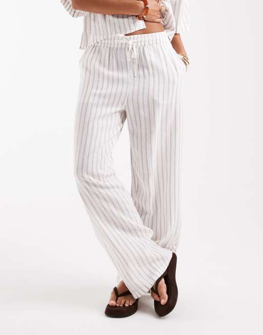 Vero Moda linen mix tie waist pants in moon rock stripe - part of a set, 2 of 5